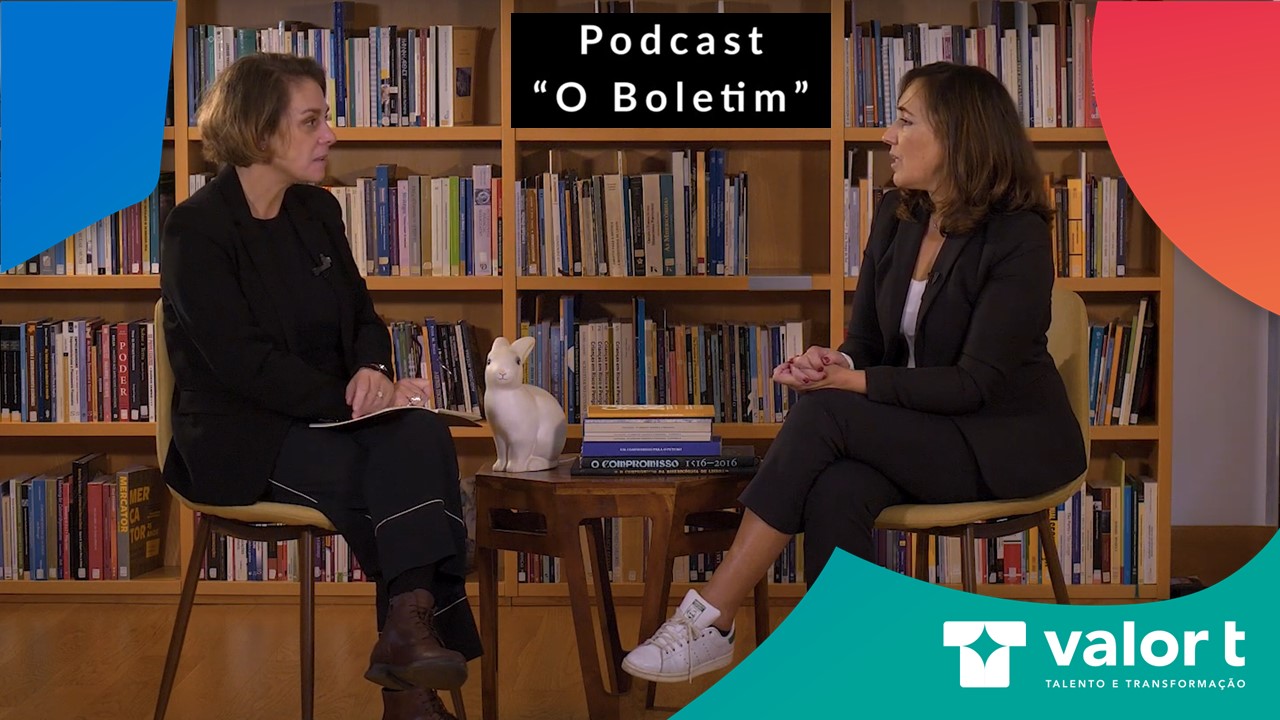 Podcast "O Boletim", Imagem com Teresa Nicolau e Vanda Nunes a conversar.